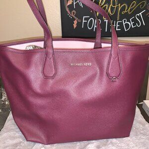 Michael Kors Saffiano Leather Candy Large Reversible Tote Plum